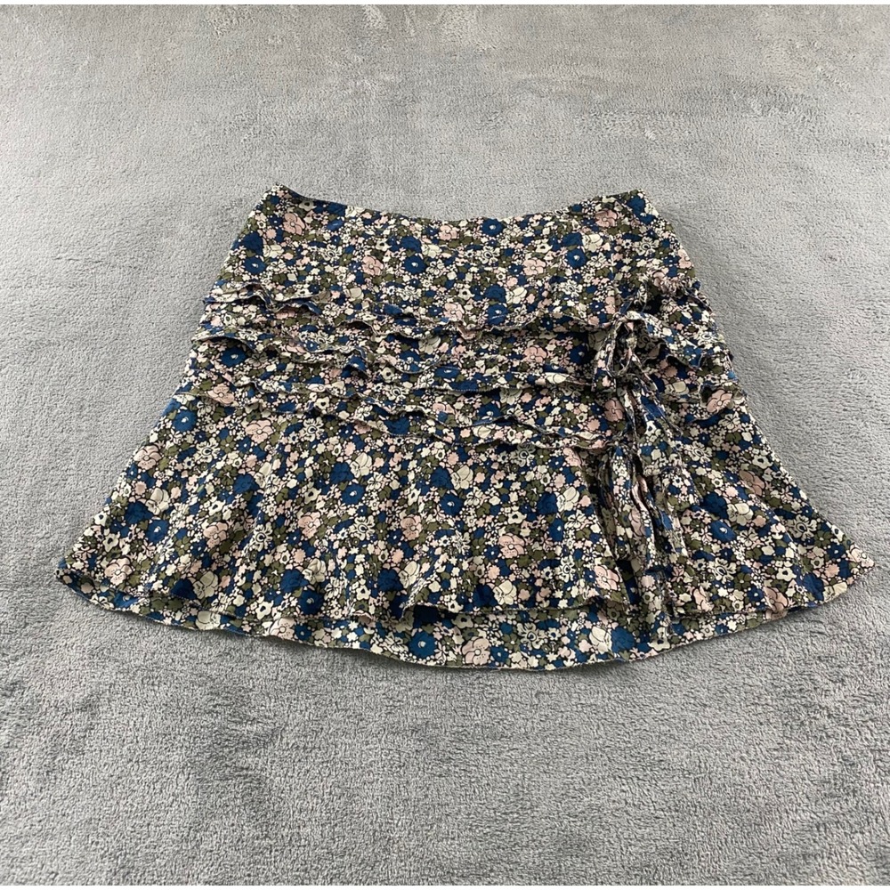 Millergirl Nicole Miller 100% Silk Floral Ruffle Mini Skirt Blue Pink Green Sz 6